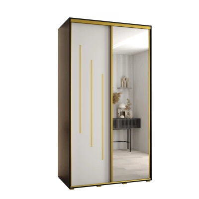 YVONA 9 gardróbszekrény - 140/60 cm, fekete / fehér / arany