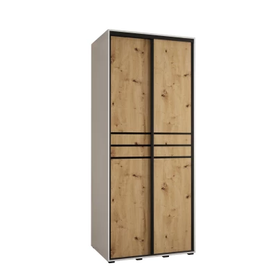 YVONA 10 gardróbszekrény - 120/60 cm, fehér / artisan tölgy / fekete