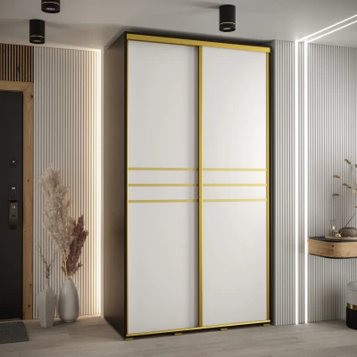 YVONA 10 gardróbszekrény - 140/60 cm, fekete / fehér / arany