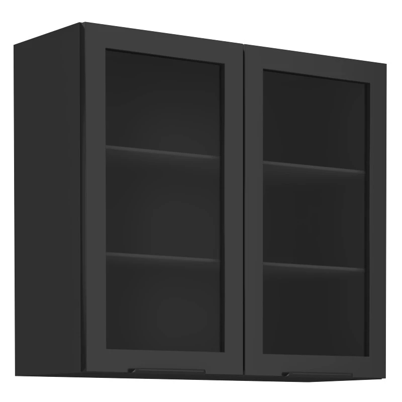 Felső vitrines szekrény AGAFIJA - szélesség 80 cm, kasmír / fekete