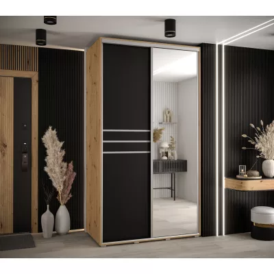 YVONA 11 gardróbszekrény - 140/60 cm, artisan tölgy / fekete / ezüst