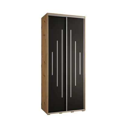 YVONA 12 gardróbszekrény - 100/60 cm, artisan tölgy / fekete / ezüst