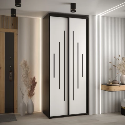 YVONA 12 gardróbszekrény - 120/60 cm, fekete / fehér / fekete
