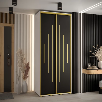 YVONA 12 gardróbszekrény - 120/60 cm, fehér / fekete / arany