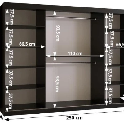 SHERYL 1 gardróbszekrény - 250 cm, fekete / fekete