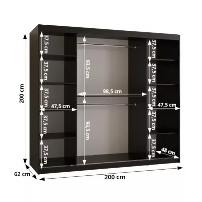 SHERYL 1 gardróbszekrény - 200 cm, fekete / fekete