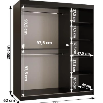 SHERYL 1 gardróbszekrény - 150 cm, fekete / fekete