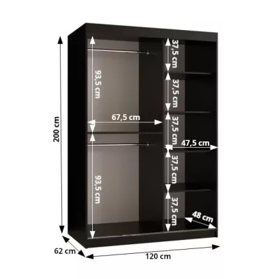 SHERYL 1 gardróbszekrény - 120 cm, fekete / fekete