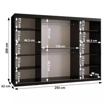 MATILDA 1 gardróbszekrény - 250 cm, fehér / ezüst