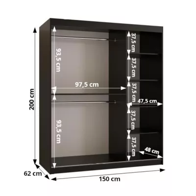 KATIE 2 gardróbszekérny - 150 cm, fehér / ezüst