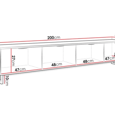 Széles TV-állvány lábakon OVERTON - 200 cm, fekete grafit