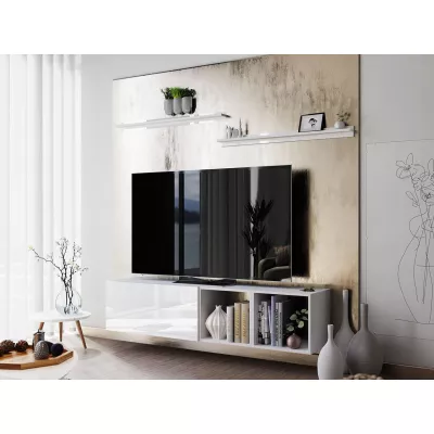 TV állvány lábakon SALADO - fehér / fényes fehér + 2x polc INGYENES