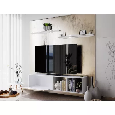 TV állvány lábakon SALADO - fehér / fényes fehér + 2x polc INGYENES