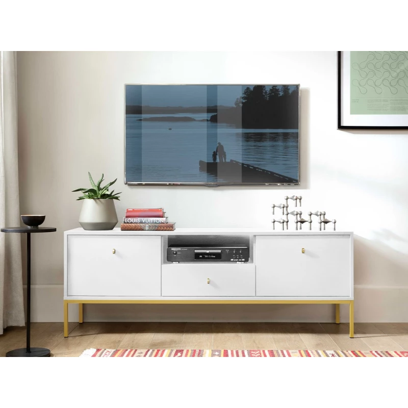 PANRUP modern TV-asztal - fehér / arany