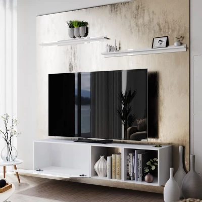 SALADO függesztett TV-állvány - fehér / fényes fehér + 2x polc INGYENES