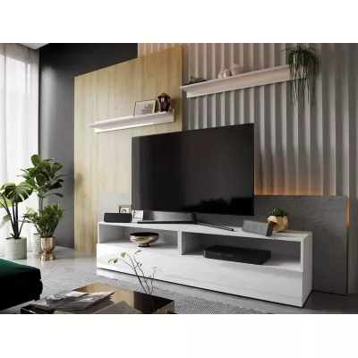 2 db-os TV-állvány szett lábakon SALADO - fehér / fényes fehér + 2 polc INGYENES