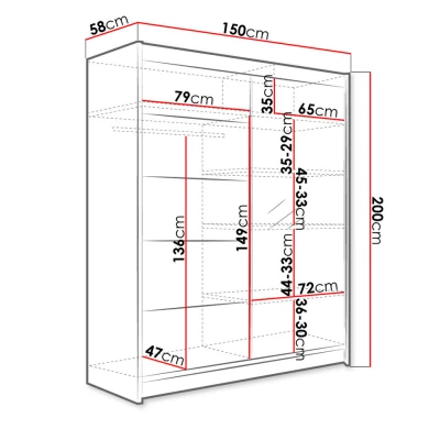 Tükrös gardrób 150 cm PIRITU 3 - fekete
