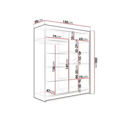 Tükrös gardrób 150 cm PIRITU 3 - fekete