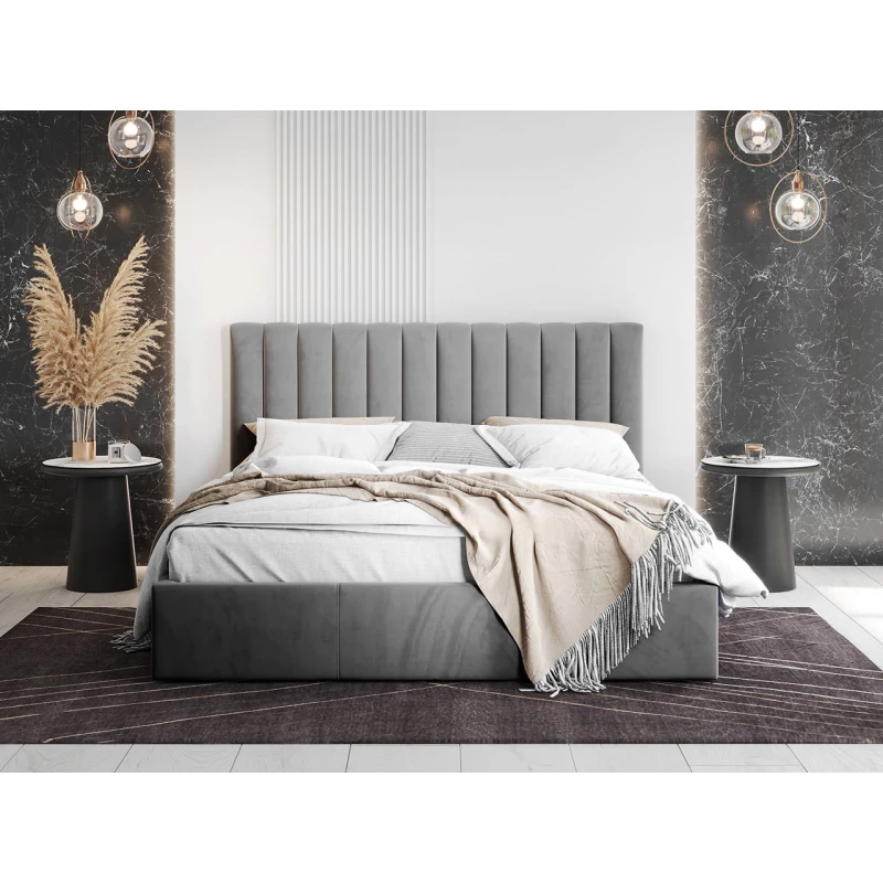 Kárpitozott franciaágy 160x200 SELHOM - szürke
