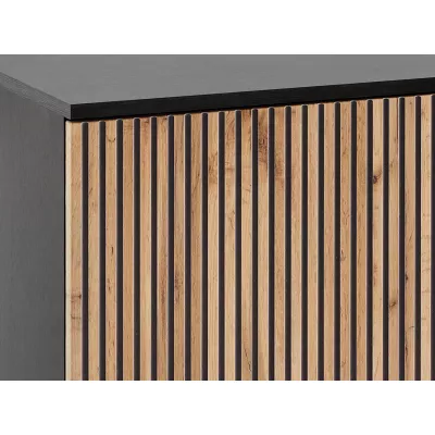 Üveg széles fiókos komód a nappaliba RHOME - wotan / fekete grafit + LED világítás INGYEN