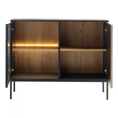 Keskeny üveges fiókos komód a nappaliba RHOME - wotan / fekete grafit + INGYENES LED világítás