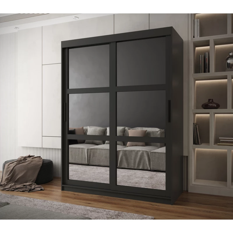 KORRA 1 gardróbszekrény - 150 cm, fekete / fekete