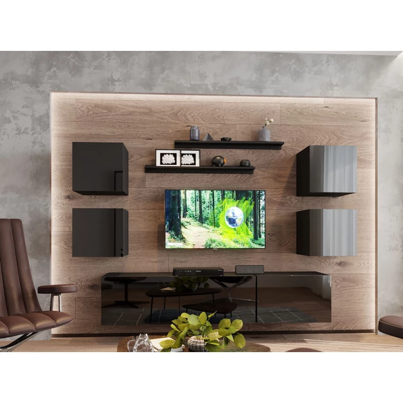 Modern nappali fal BRADT 74 - fekete / fényes fekete