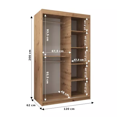 DONICEL 3 tükrös szekrény - 120 cm, fekete / sonoma