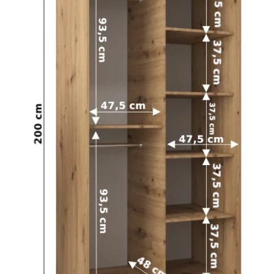 DONICELA 3 tükrös szekrény - 100 cm, fehér / fekete