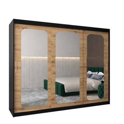 DONICELA 2 tükrös szekrény - 250 cm, fekete / artisan