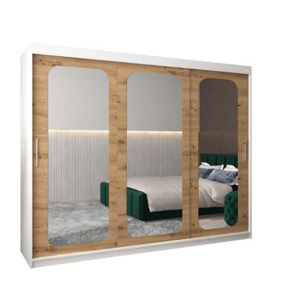 DONICELA 2 tükrös szekrény - 250 cm, fehér / artisan
