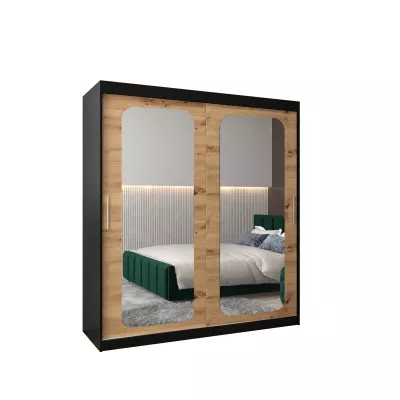 DONICELA 2 tükrös szekrény - 180 cm, fekete / artisan