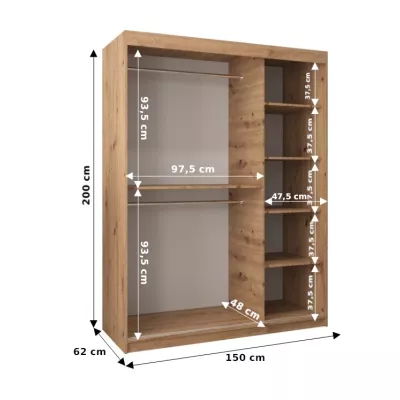 DONICELA 2 tükrös szekrény - 150 cm, fekete / fehér