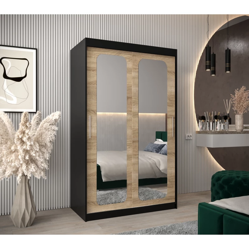 DONICELA 2 tükrös szekrény - 120 cm, fekete / sonoma