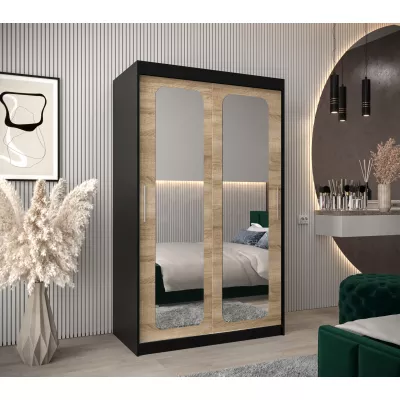 DONICELA 2 tükrös szekrény - 120 cm, fekete / sonoma