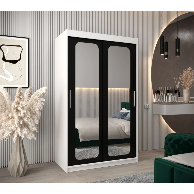 DONICELA 2 tükrös szekrény - 120 cm, fehér / fekete