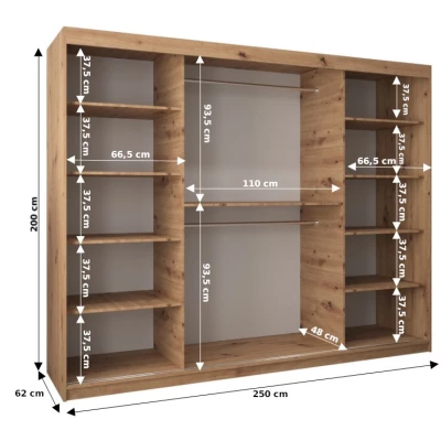 DONICELA 1 tükrös szekrény - 250 cm, fekete / fehér