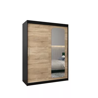 DONICELA 1 tükrös szekrény - 150 cm, fekete / sonoma