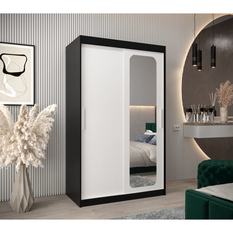 DONICELA 1 tükrös szekrény - 120 cm, fekete / fehér
