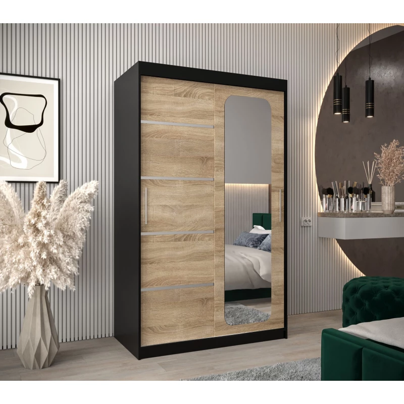 DONICEL 3 tükrös szekrény - 120 cm, fekete / sonoma