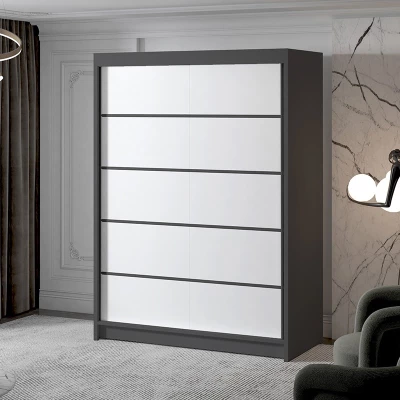 NICA kétajtós gardróbszekrény - 150 cm széles, fekete / fehér