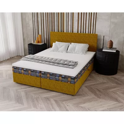 OTILIE 3 kárpitozott ágy 180x200 tárolóhellyel - mustár + mintás