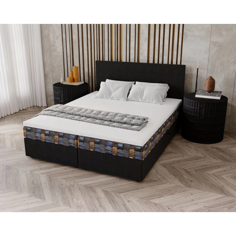 OTILIE 3 kárpitozott ágy 140x200 tárolóhellyel - antracit + mintás
