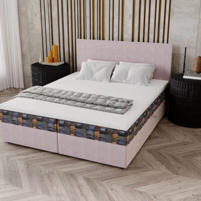 OTILIE 3 kárpitozott ágy 140x200 tárolóhellyel - rózsaszín + mintás
