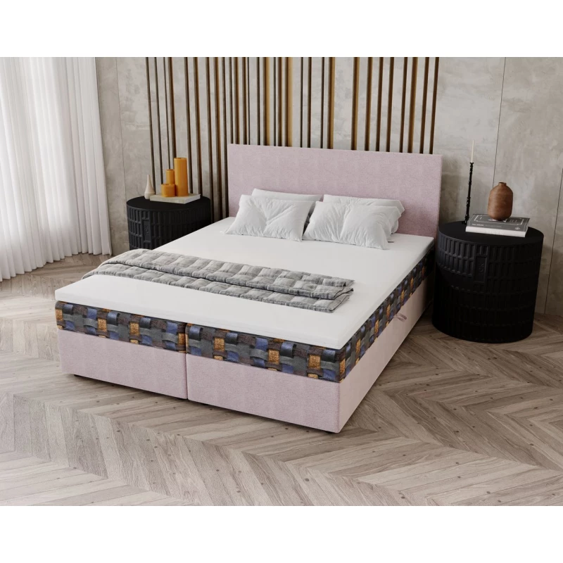 OTILIE 3 kárpitozott ágy 140x200 tárolóhellyel - rózsaszín + mintás