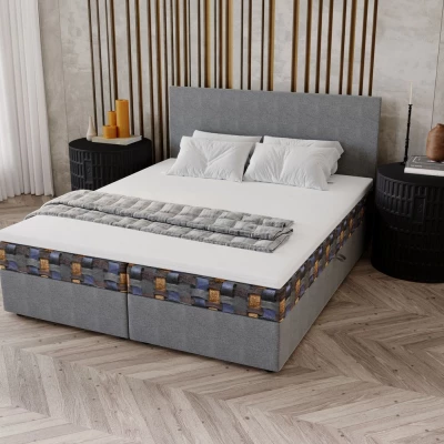 OTILIE 3 kárpitozott ágy 140x200 tárolóhellyel - szürke + mintás