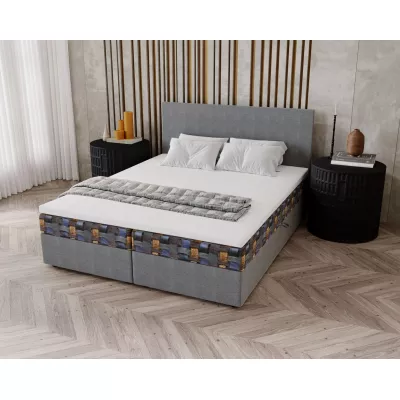 OTILIE 3 kárpitozott ágy 140x200 tárolóhellyel - szürke + mintás