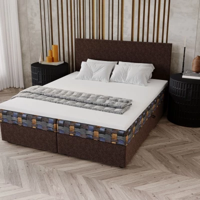 OTILIE 3 kárpitozott ágy 140x200 tárolóhellyel - világosbarna + mintás