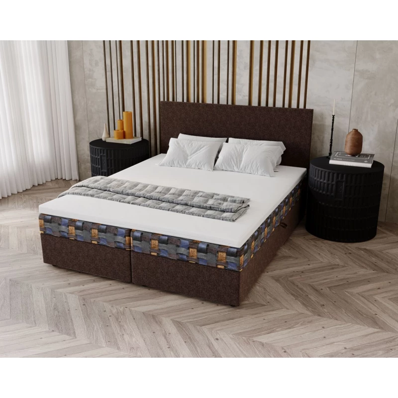 OTILIE 3 kárpitozott ágy 140x200 tárolóhellyel - világosbarna + mintás