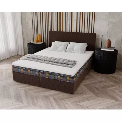 OTILIE 3 kárpitozott ágy 140x200 tárolóhellyel - világosbarna + mintás